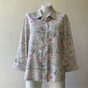 Sag Harbor | Floral Linen Blend Button Down Blouse Top